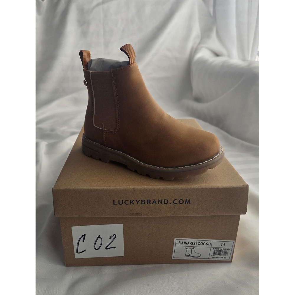 Lucky Brand Kids Basel Chelsea Ankle Boots Tan Brown Side Zip Lug Sole Size 11 - Picture 10 of 16